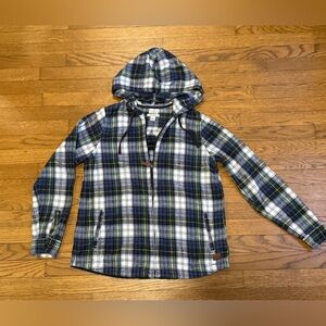 LL Bean Scotch Plaid Flannel Shirt Relaxed Zip Hoodie | Vintage Tartan